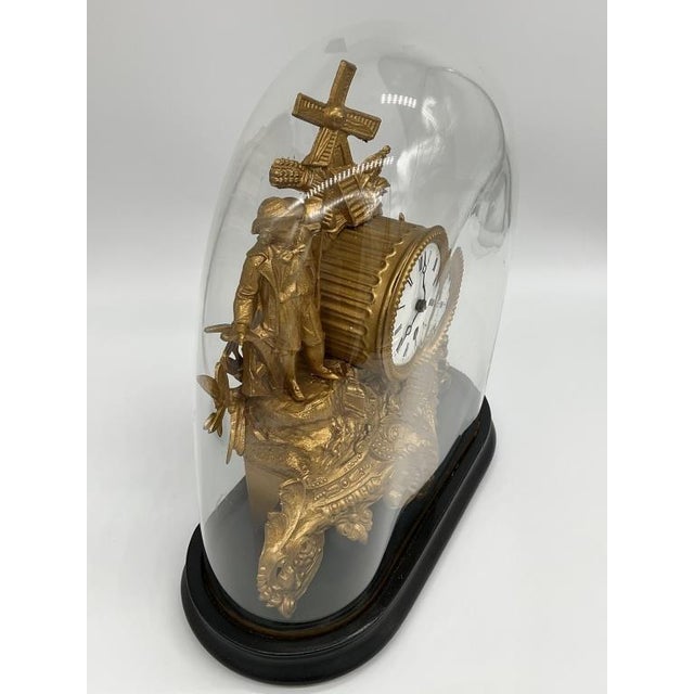 Antique Gilt Spelter Figural Mantel Clock with Glass Dome — Circa Late 19th Century A wonderful antique European figural...