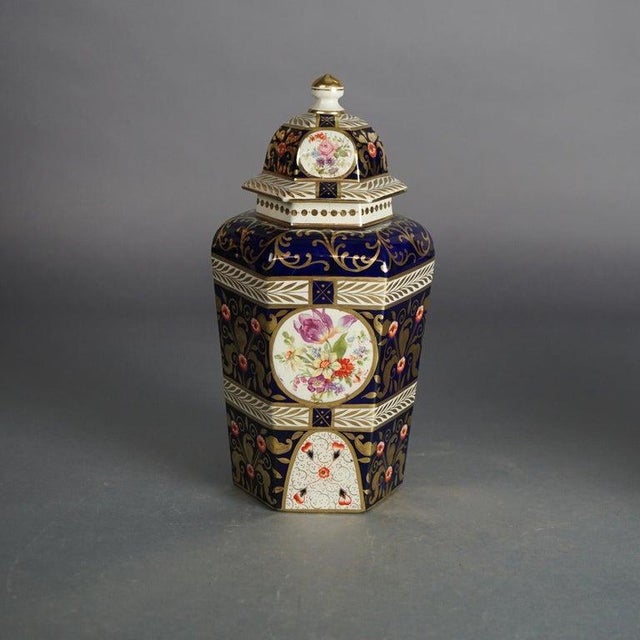 Ceramic Pair of Antique Royal Crown Derby Porcelain Floral Decorated Lidded Urns C1890 For Sale - Image 7 of 9