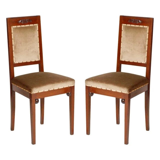 Set of Art Nouveau Walnut and Taupe Velvet Dining Chairs from Wiener Werkstatte For Sale - Image 10 of 10