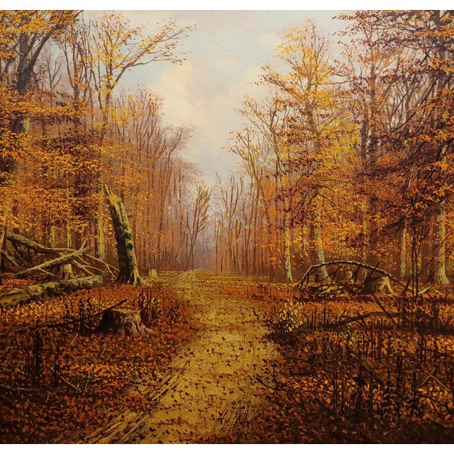 William McKendree Snyder-Autumn Path Through a Southern Indiana Beech Trees-Oil Painting For Sale - Image 4 of 10