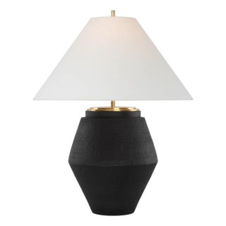 Thomas O'Brien by Visual Comfort Signature Aten 28" Table Lamp in Shadow Black with Linen Shade For Sale