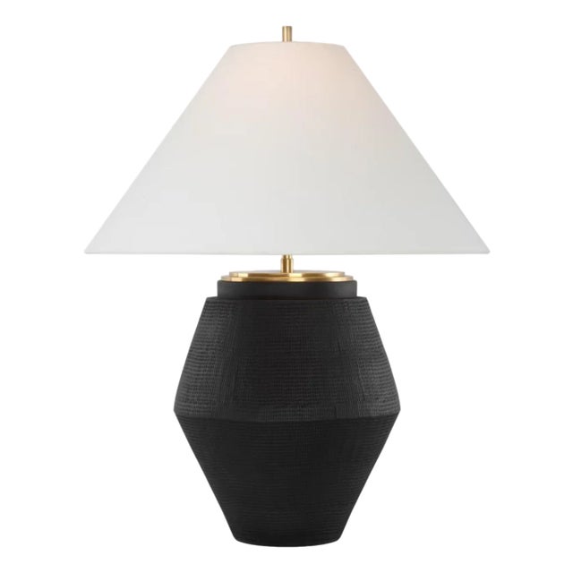 Thomas O'Brien by Visual Comfort Signature Aten 28" Table Lamp in Shadow Black with Linen Shade For Sale