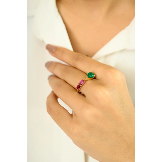 Green Open Design Pear & Baguette Toe Et Moi Ring by VRjewels Size 6.5 For Sale - Image 8 of 12