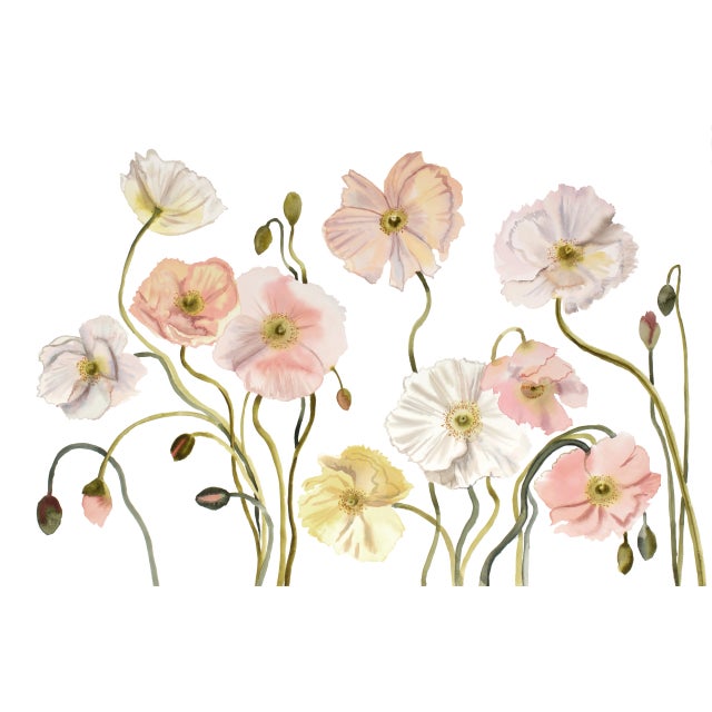 "Poppies No. 6" Contemporary Original Botanical Flowers Watercolor Painting by Elizabeth Becker For Sale