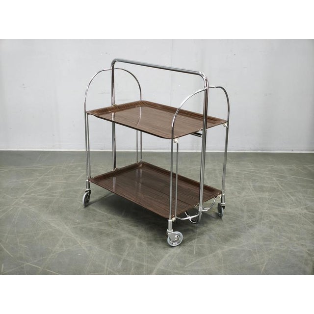 Mid-Century German Folding Chrome Serving Bar Cart, 1960s For Sale - Image 6 of 10