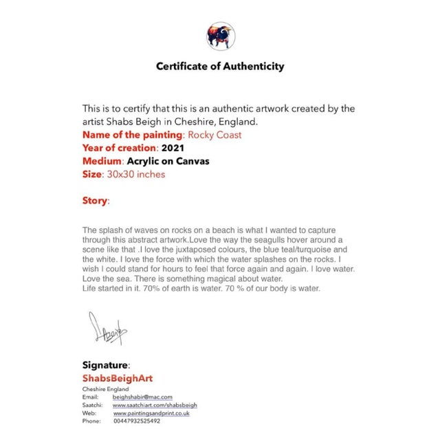 Textile "Rocky Coast" Contemporary Seascape Acrylic Painting For Sale - Image 7 of 9