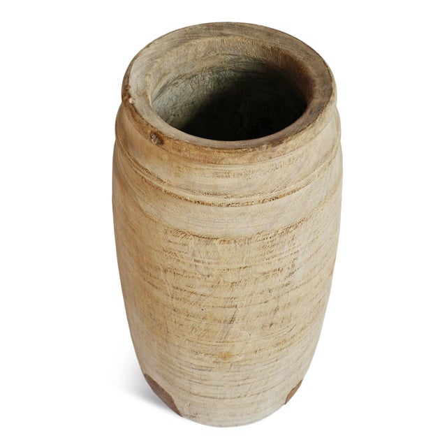 Indian Antique Old Indian Lassi Rustic Wood Pot For Sale - Image 3 of 5