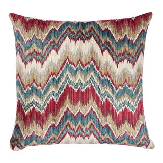 Schumacher Bezique Flamestitch Red & Peacock Pillow For Sale