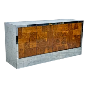 Paul Evans Burl and Chrome Cityscape Credenza, Directional, Signed, 1970's