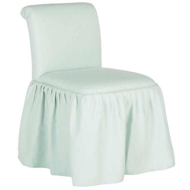 Romantically feminine, this robin's eff blue linen upholstered vanity chair brings a soft, refined look to the bedroom or...
