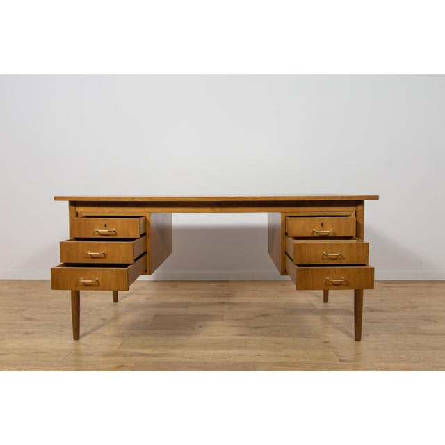 Brown Mid-Century Modern Oak Executive Desk, Denmark, 1960s For Sale - Image 8 of 18