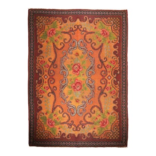 Handwoven Vintage Moldovan Kilim With Floral Medallions in Warm Terracotta & Rose -5' 11'' X 9' 5'' For Sale
