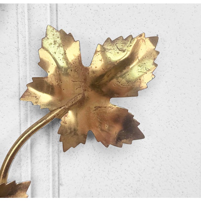 Mid-Century Golden Foliage Wall Hanging Candle Sconces - a Pair For Sale - Image 6 of 8