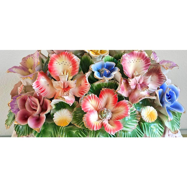 Green Vintage Italian Capodimonte-Style Porcelain Floral Centerpiece For Sale - Image 8 of 18