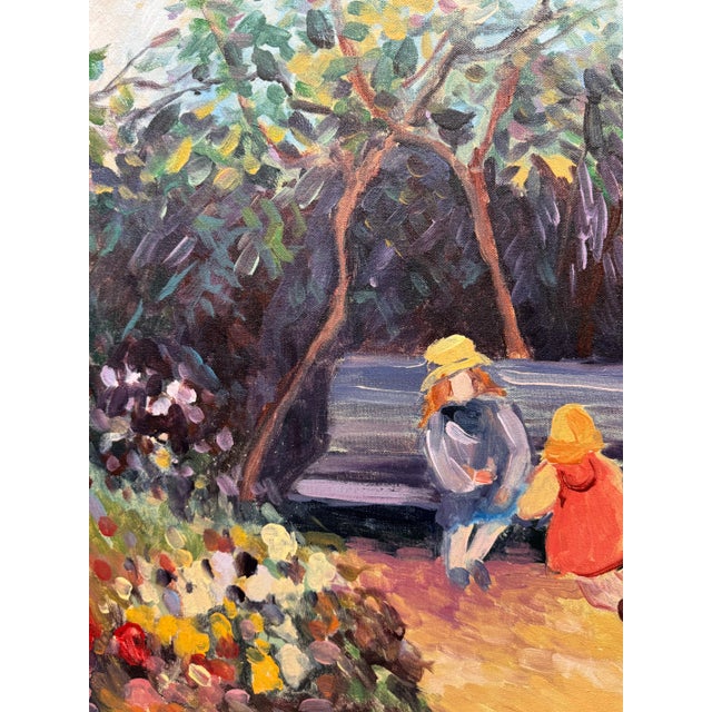 Late 20th Century Robert Devee (1940-2017) Impressionist Landscape With Two Girls in a Courtyard Garden Painting For Sale - Image 5 of 5