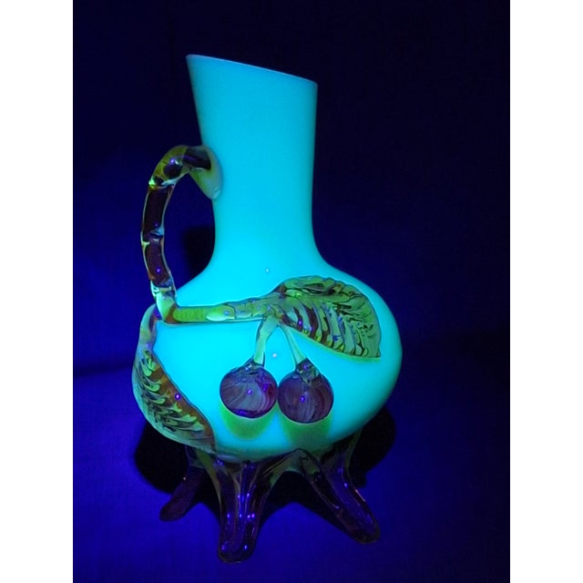 Antique Stevens & Williams Custard Uranium Glass Vase Applied Cherries Victorian C. 1880s For Sale - Image 14 of 18