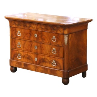19th Century French Louis Philippe Walnut Four-Drawer Chest Commode For Sale