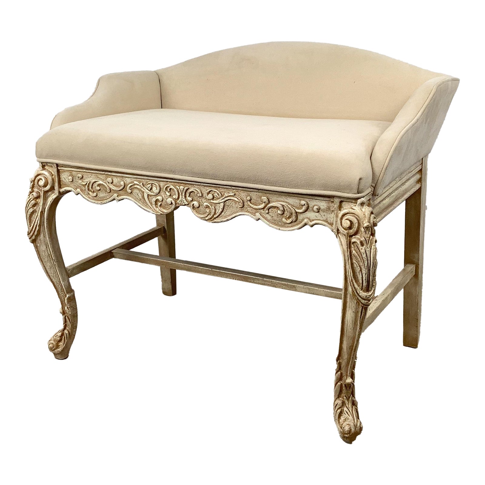 Contemporary Decorator Bench With Louis XV–Inspired Carved Frame | Chairish