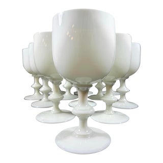 Early 19th Century Set of 12 Larger Sized White Portieux Vallerysthal Water Wine Goblets For Sale