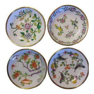 Vintage Japanese Brass and Porcelain Ware Trinket Dishes - Set of 4 For Sale