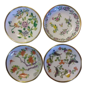 Vintage Japanese Brass and Porcelain Ware Trinket Dishes - Set of 4