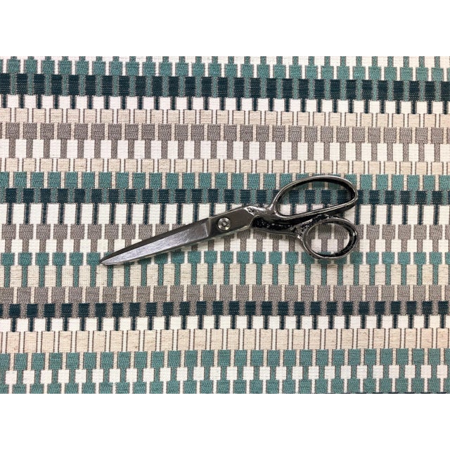 Villa Nova Shiko V3223/02 Tea Teal Aqua Blue Taupe Beige Off White Geometric Water & Stain Resistant Upholstery Fabric For Sale - Image 4 of 4