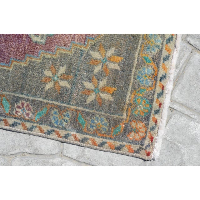 Mid-Century Modern Hand Knotted Small Oushak Rug Faded Mini Rug Mat - 1'8" X 3'6" For Sale - Image 3 of 7