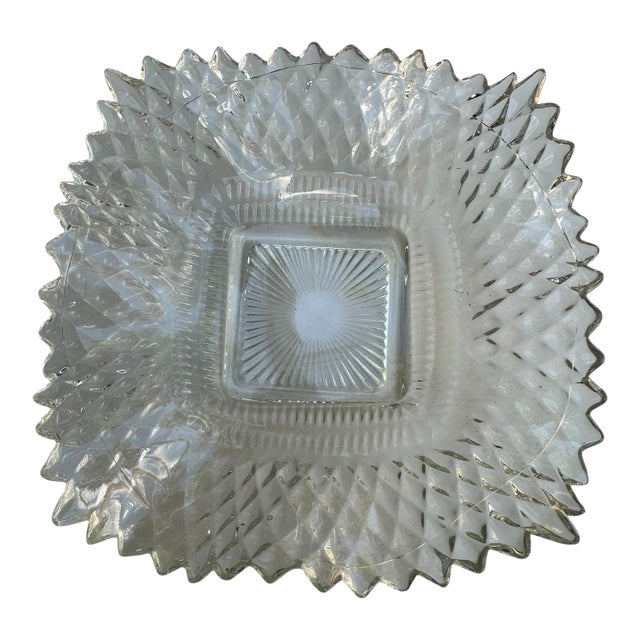 Vintage Indiana Glass Diamond Point Amber Carnival Glass Candy Dish For Sale