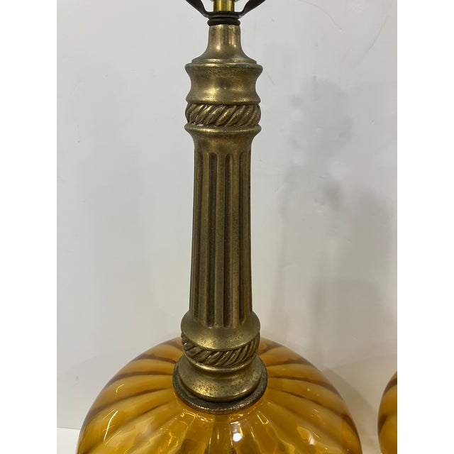 Vintage Amber Glass Lamps - a Pair For Sale - Image 9 of 11