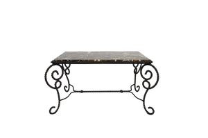 French Art Deco Side Table in Wrought Iron and Marble Top, 1940