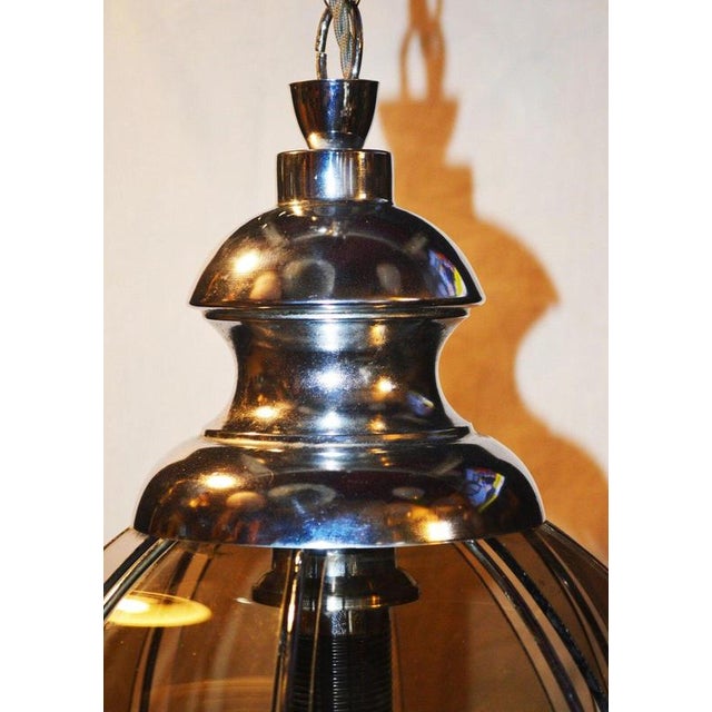 Mid-Century Octagonal Smoked Glass and Chrome Globe Pendant Light, 1960s For Sale - Image 3 of 13