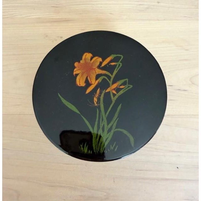 Japanese Vintage Black Lacquered Japanese Hand Painted Nesting Trio Boxes For Sale - Image 3 of 4
