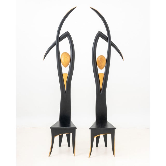 Two Wayne Pelham (American, XX-XXI) "Dancer II" and "Dancer III", Ebonized and Elm Wood Figural Side Chairs, 1995-1996,...