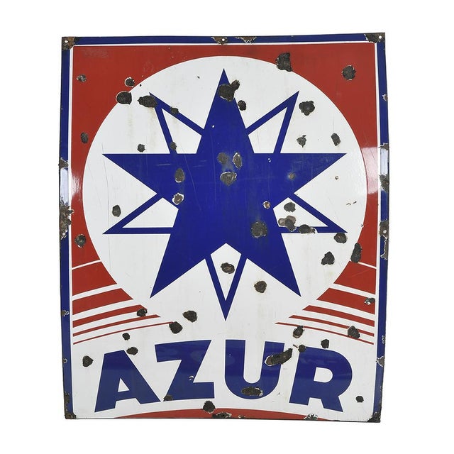 Azure Enamelled Petrol Station Plate For Sale - Image 3 of 6