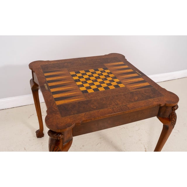 Chippendale Style Burl Walnut Flip Top Inlaid Game Table For Sale - Image 4 of 15