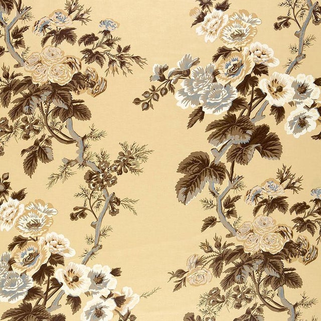 Sample- Schumacher Pyne Hollyhock Fabric in Tobacco For Sale