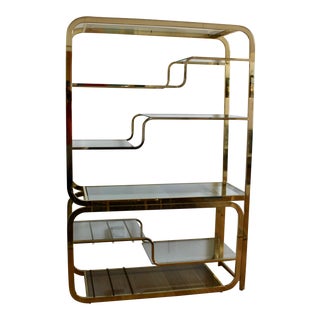 Milo Baughman for Design Institute of America Brass Glass Expandable Étagère Wall Unit Room Divider For Sale