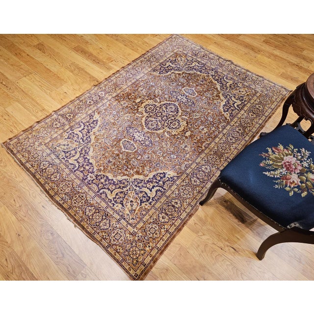 Textile Vintage Turkish Silk Area Rug, Floral Medallion, Mid-20th Century, 4' x 6' For Sale - Image 7 of 18