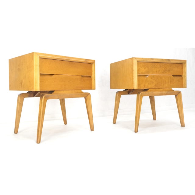 Pair Swedish Edmond Spence 2 Drawer Blond Birch Night Bed Stands Cabinets MINT! For Sale - Image 13 of 16
