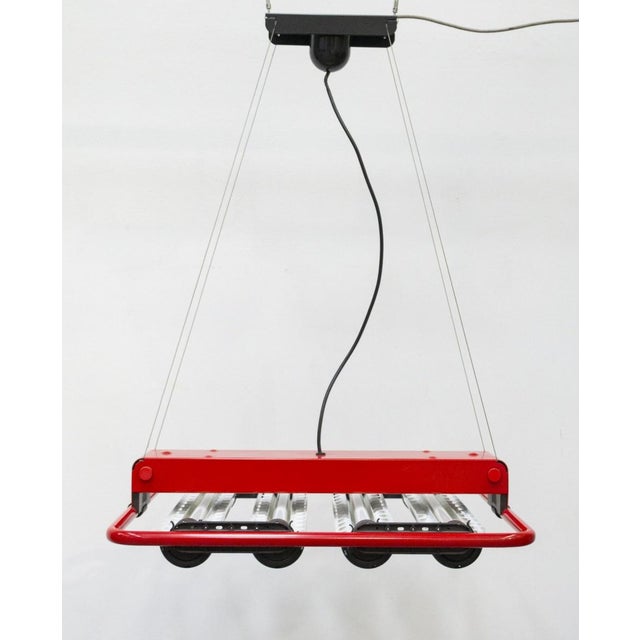 80s pendant lamp Zerbetto Padova, design Gigante, Boccato & Zambusi Architetti Metal and plastic structure, suspended by...