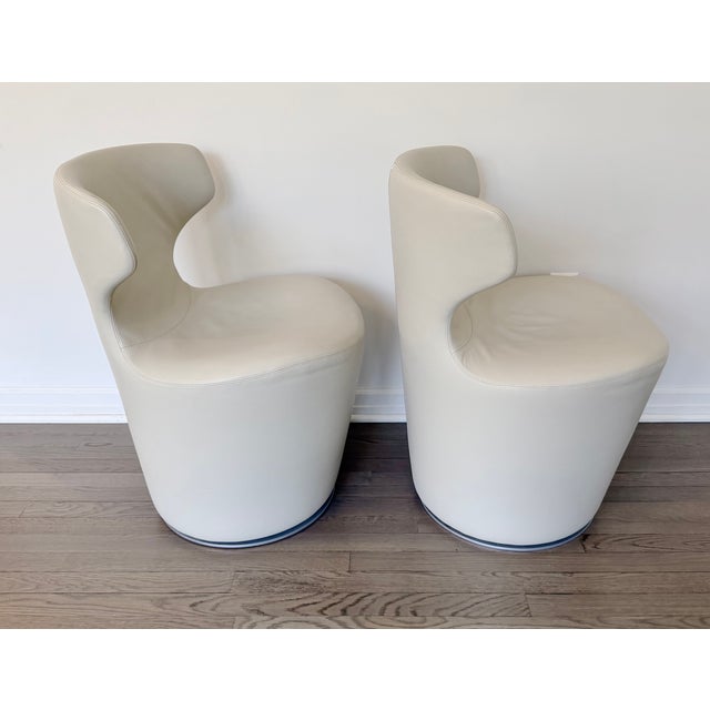 Pair of B&b Italia Mini Papilio Beige Leather Swivel Chairs For Sale In New York - Image 6 of 10