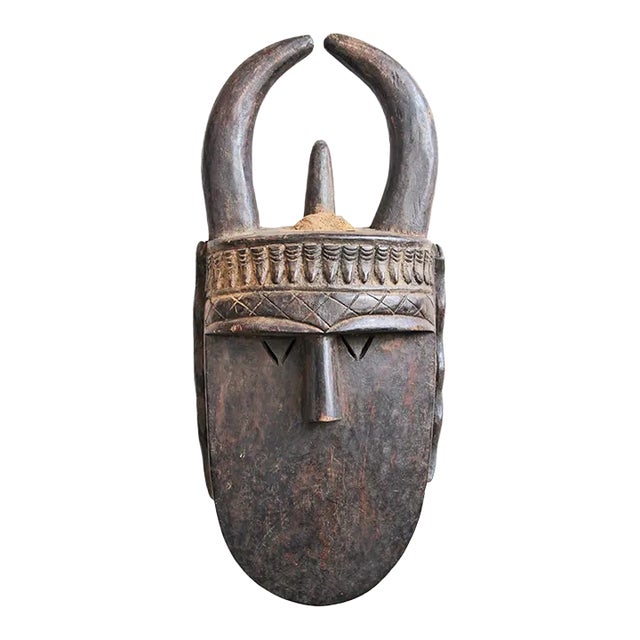 Vintage Mid 20th Century Carved Wood Toma Mask Guinea For Sale