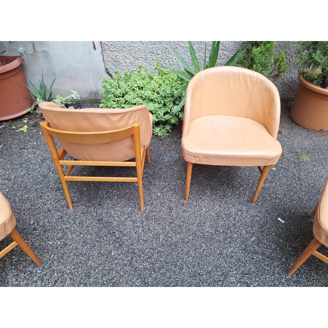 1960s Armchairs in Light Wood and Caramel Ski Seat, 1960s, Set of 4 For Sale - Image 5 of 10