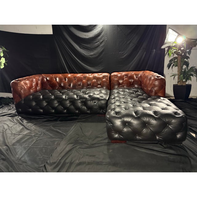Brown Loom Noir Pavé Two-Tone Leather Sectional For Sale - Image 8 of 12