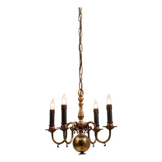 20th Century Belgian Colonial Revival Brass Three-Arm Chandelier For Sale