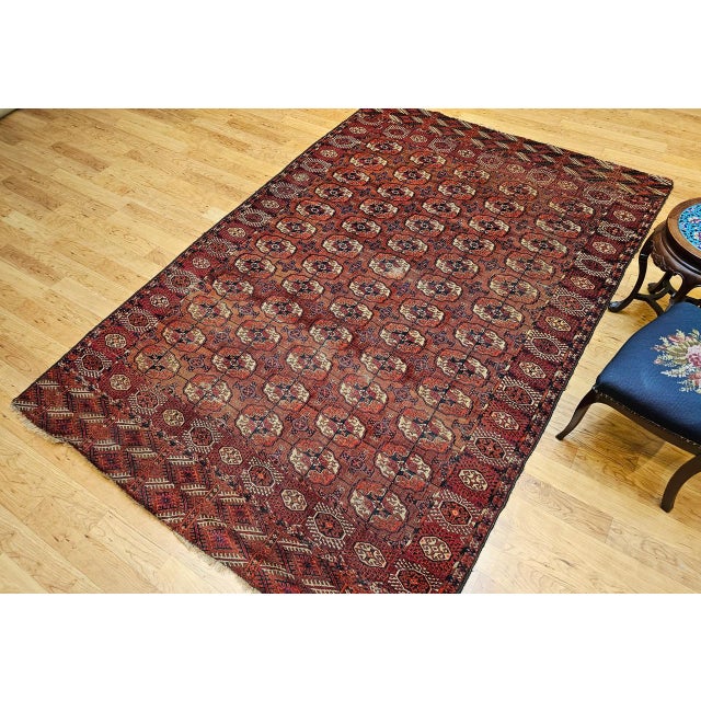Antique Turkmen Tekke Rug, Wool Pile, Allover Geometric Design For Sale - Image 4 of 14