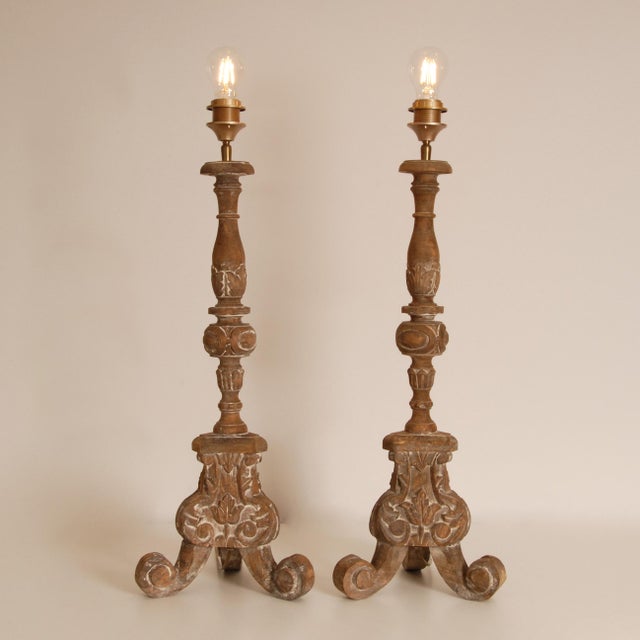 Ralph Lauren Vintage French Country Lamps Carved Wood a Pair For Sale - Image 4 of 12