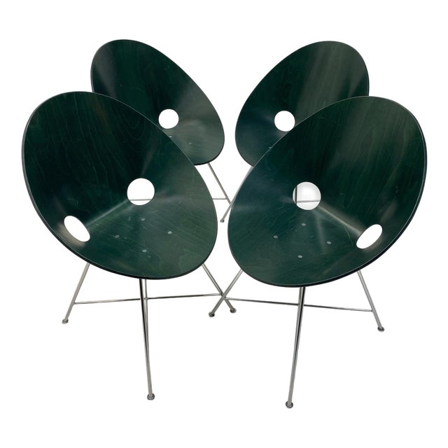 Green Shell Dining Chairs by Eddie Harlis, 1954, Set of 4 For Sale