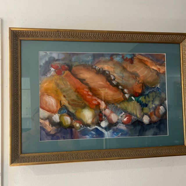 2000 - 2009 Modern American Watercolor Signed Framed Titled Sushi and Caviar For Sale - Image 5 of 12