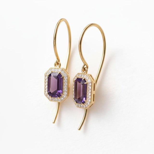 Modern Vintage Style Amethyst, Topazes Dangle Earrings Silver, Gold, A Pair For Sale - Image 3 of 8